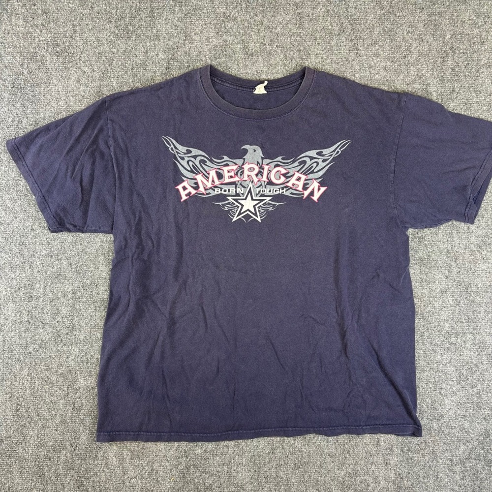 American Born Tough Eagle Graphic T-Shirt Mens XL Navy Blue Tribal Star Tee